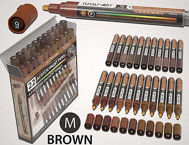22 Acrylic Paint Pens (BROWNS) Pro Color Series Set (3mm MEDIUM)