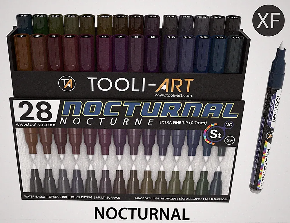 28 Dark Nocturnal Colors Acrylic Paint Pens Markers Set 0.7mm Extra Fine Tip