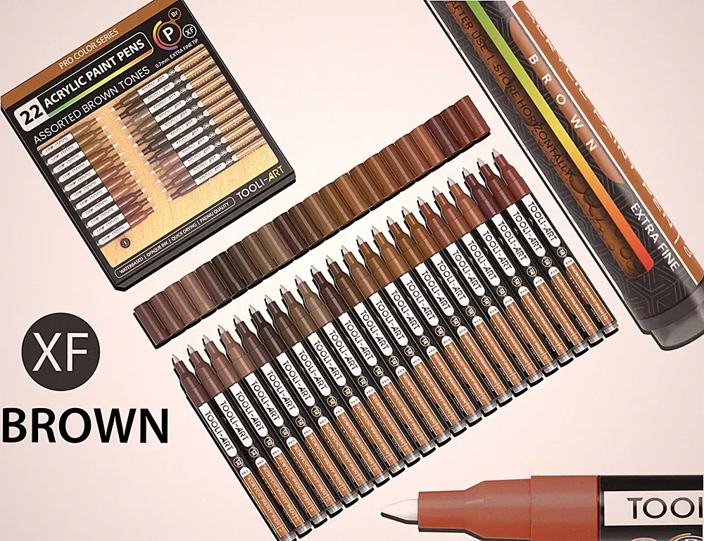 Acrylic Paint Pens 22 Assorted Brown Tones Pro Markers Set 0.7mm Extra Fine