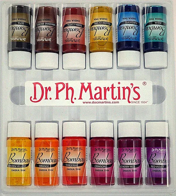 Dr. Ph. Martin's Bombay India Ink Bottles ~ 0.5 oz ~ Set of 12 Series #2 ~ NEW
