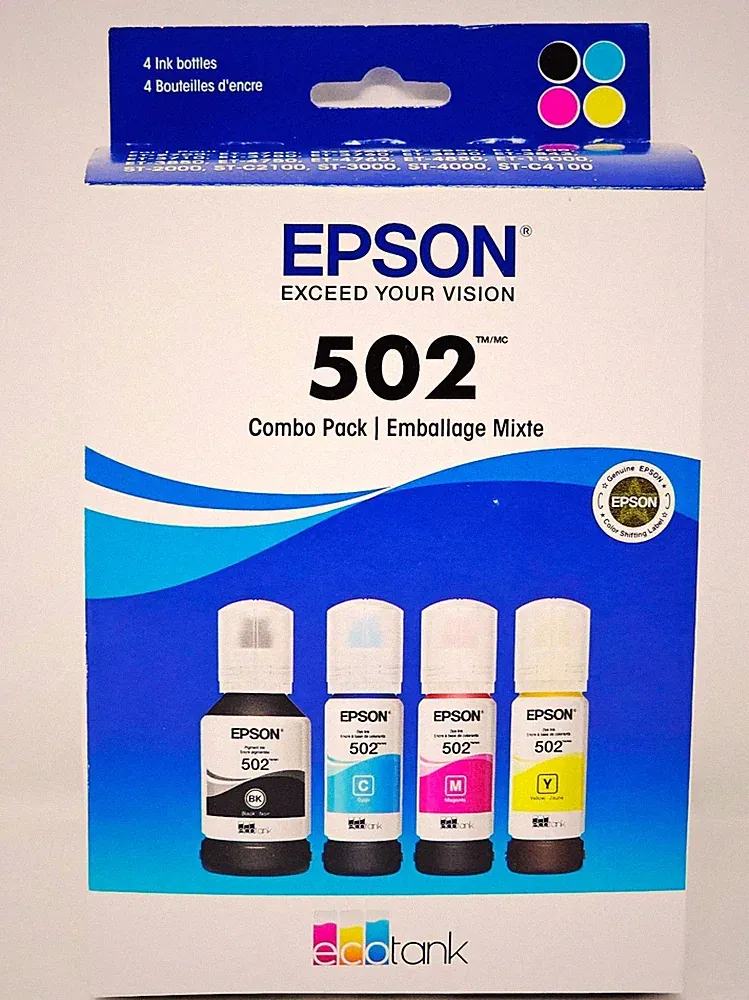 Genuine Epson 502 Ink Bottle Combo for ECO-TANK ET-Printers-OEM-4PK-NEW