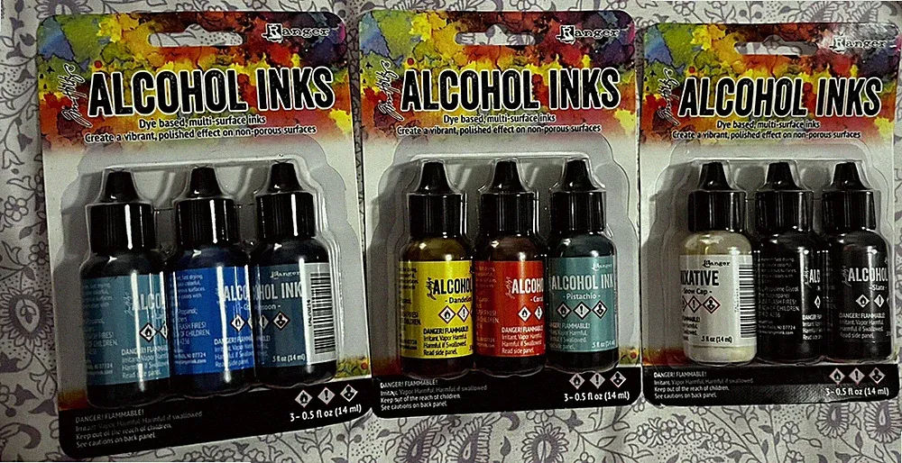 Lot Of 3 Ranger Alcohol Inks 3 Pack Dye Based, Multi Surface Ink.