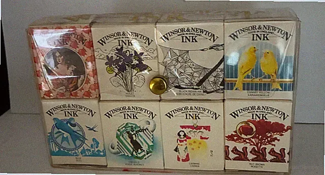 Winsor and Newton Ink Vintage Drawing Ink Bottles England Lot of 8 new open box